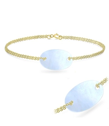Gold Plated Oval Shell Silver Bracelet BRS-437-GP